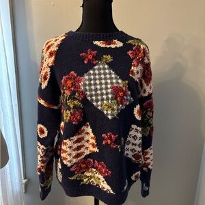 Vtg countryside classics hand knit womens sweater XL cottagecore flowers floral